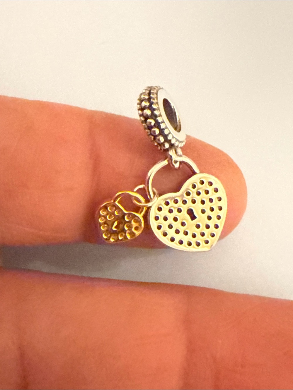 Silver Heart Lock and Key Dangle Charm - Silver